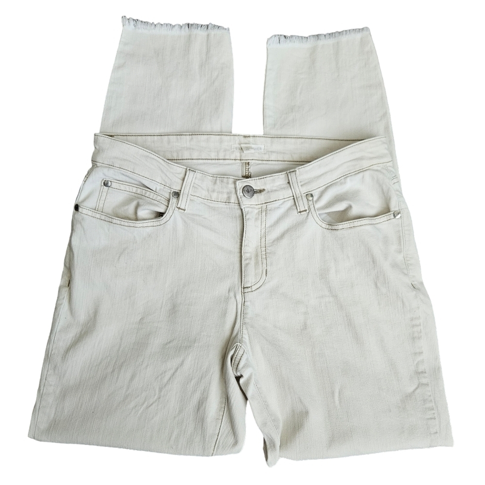 Eileen Fisher Womens Skinny Ankle Jeans in Cream Sz 8‎